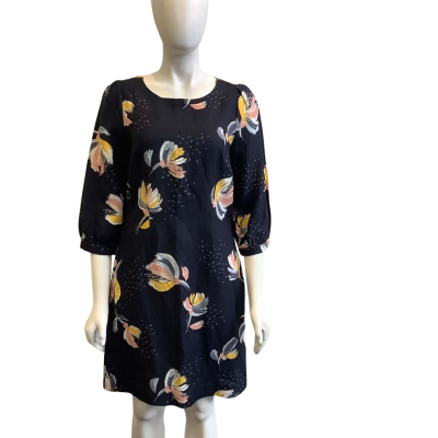 Regatta Petites Women's Size 8 Short Sleeve Linen Blend Mini Dress navy Blue Pattern  