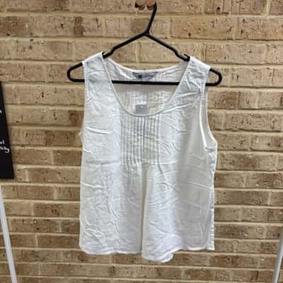 Rockmans Womens white PINKUCK LINEN TOP Size 14 