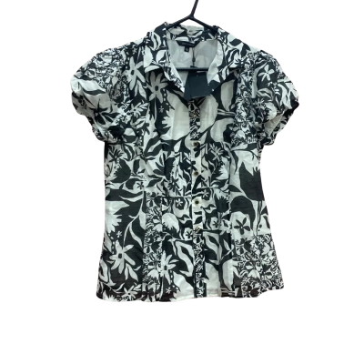 Portmans Womens Size 10 Black & White Floral Short Sleeve Button Top