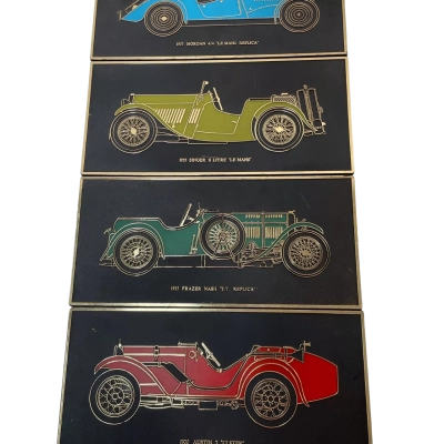 Vintage Wall Plaques of 1930s Cars x 4.