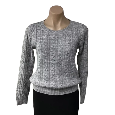 H&M Basics Womens Size S Pale Grey Cable Knit Crew Neck Jumper 