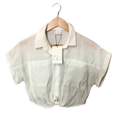 NWT Zara Womens  Size 11 Cropped Short Sleeve Shirt White 