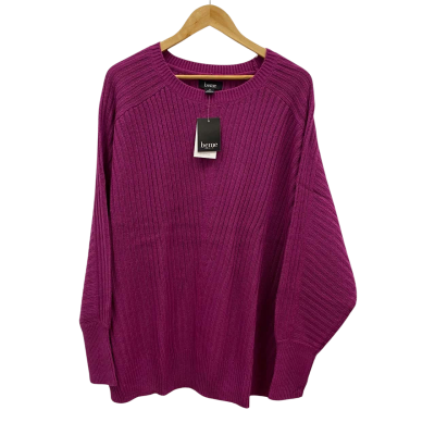 beme Women's Size S Plus Size Knit Ribbed Batwing Jumper Fuchsia RRP$110
