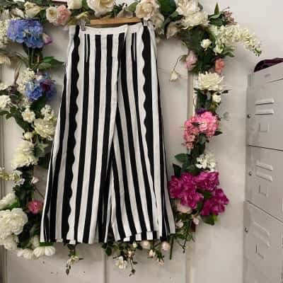 Sass & Bide Womens  Size 12 Wide Leg Pants Black  / Striped / White 