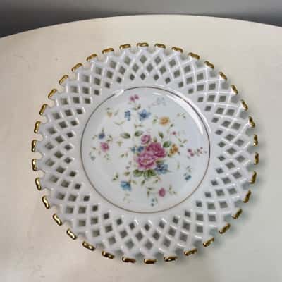 Keito Japan Lattice Floral Gold rim plate 210mm