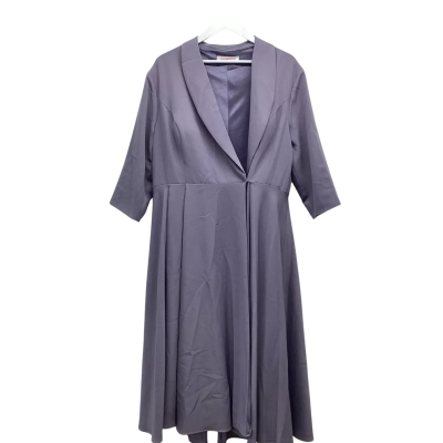 JJ's House Dusty Lavender Pleated Midi Dress Shawl Collar & Tie Waist Size 16 NEW