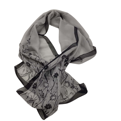 Womens Vintage Scarf Black  / Floral / Grey 