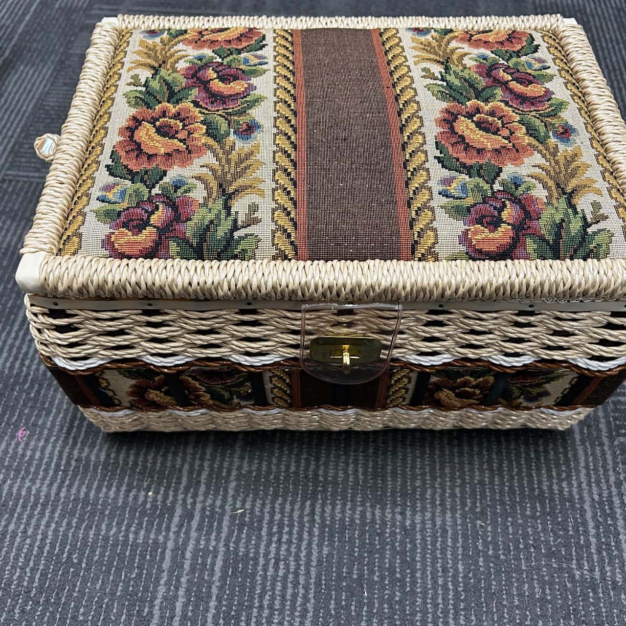 Vintage Woven Sewing Basket with Cotton (s)