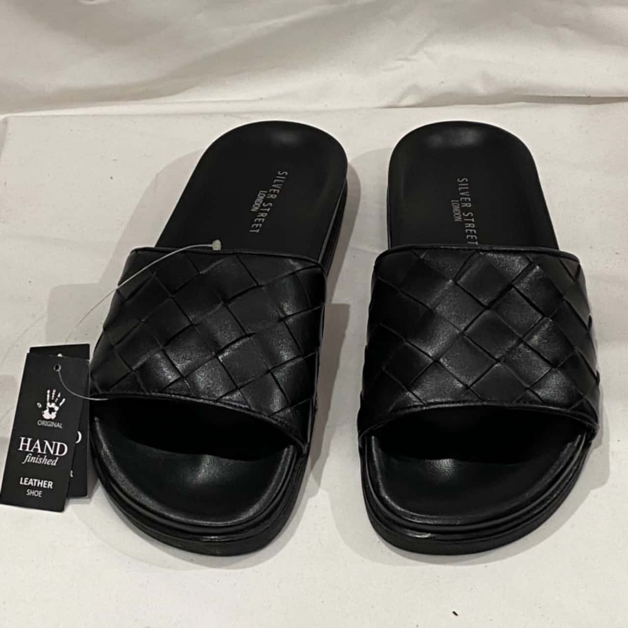 BNWT Womens Size 7 SILVER STREET LONDON BLack Leather Slides 