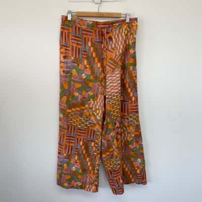 Girl And The Sun Red Colourful Pattern Wide Leg Pants  Size S