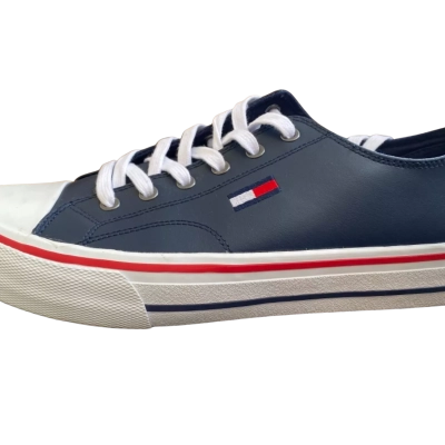 Tommy Jeans Leather City Sneakers, Mens Size 9, Navy Blue 