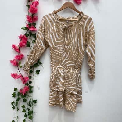 Cartel & Willow Womens Long Sleeve Mini Dress Size L Khaki / White 