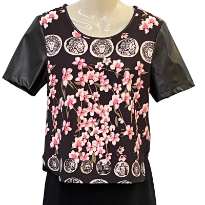 Stella Womens  Size 8 Short Sleeve Top Black  / Floral / Pattern / Pink  / White 