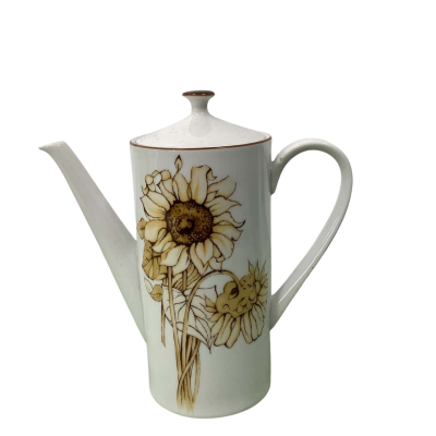 Vintage Glenwood Collection Fine China Coffee Pot – Sunflower Sepia Brown Floral