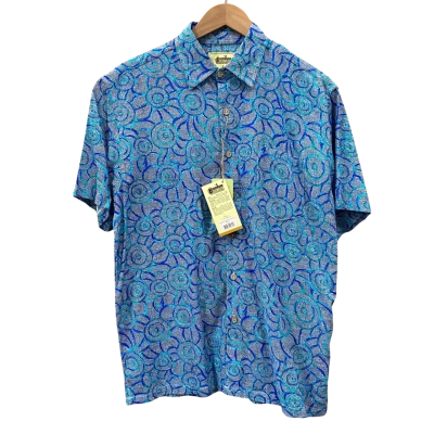 Kingston Grange Bamboo Dreaming Blue Aboriginal Art Shirt Size S