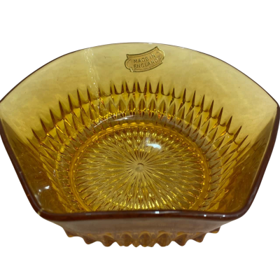 Amber pressed Depression glass bowl
