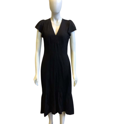 BNWT Veronika Maine Women's Size 10 Linen Blend Short Sleeved Midi Dress Black  
