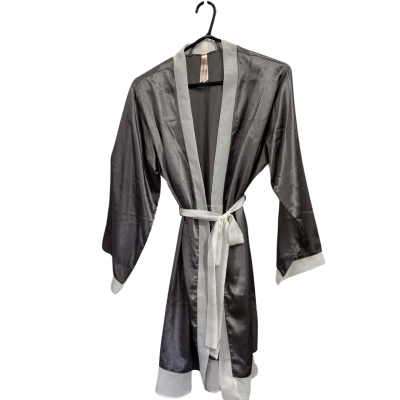  Satin Indulgence Dressing Gown Size 10 Grey / White 
