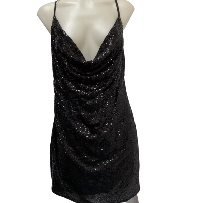 Spicy Sugar Womens  Size 16 Sequin Shoestring Shoulder Strap Mini Dress Black  