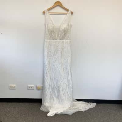 Miss Veil White Embellished Bridal Maxi Dress  Size 8 