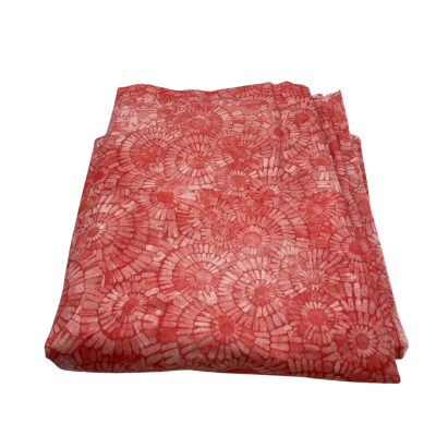 Cotton mix.  110 x 320 cm approx.  Medium weight, coral, patterned  circles.