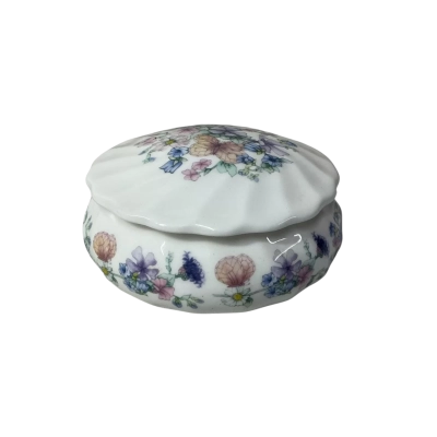Vintage Wedgwood "Angela" Floral Bone China Lidded Round Trinket Box