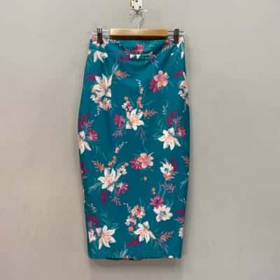  Tartarus Womens  Size 10 Midi Skirt Floral / Teal 