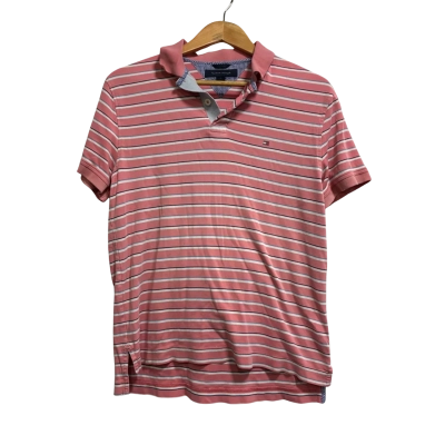 Tommy Hilfiger, Mens, Size M, salmon pink collared shirt with white stripes