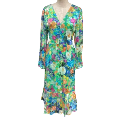 Gorman Womens Silk Blend Size 14 Long Sleeve Dress Floral / Multicoloured 