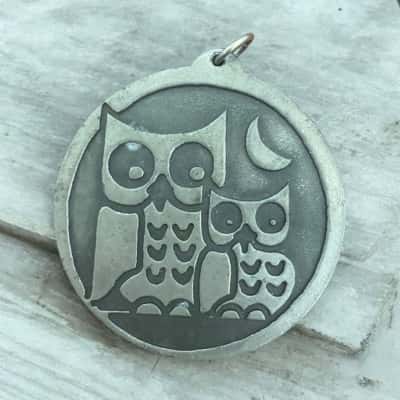 Vintage Jorgen Jensen pewter Owls pendant 