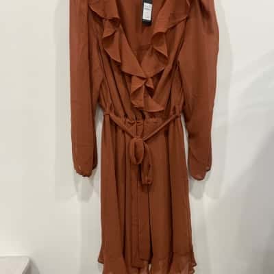 City Chic Womens  Size L Long Sleeve Dress Brown 