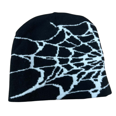  Unisex Black Spiderweb Beanie 