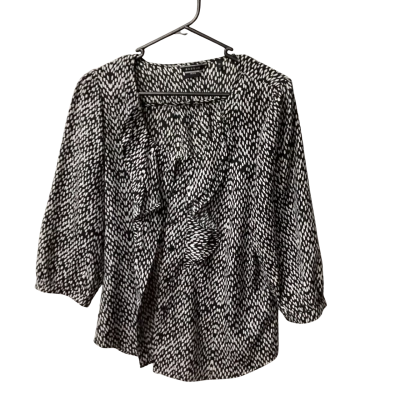 Basque Petite Womens  Size 12 3/4 Sleeve Shirt Black  / White D