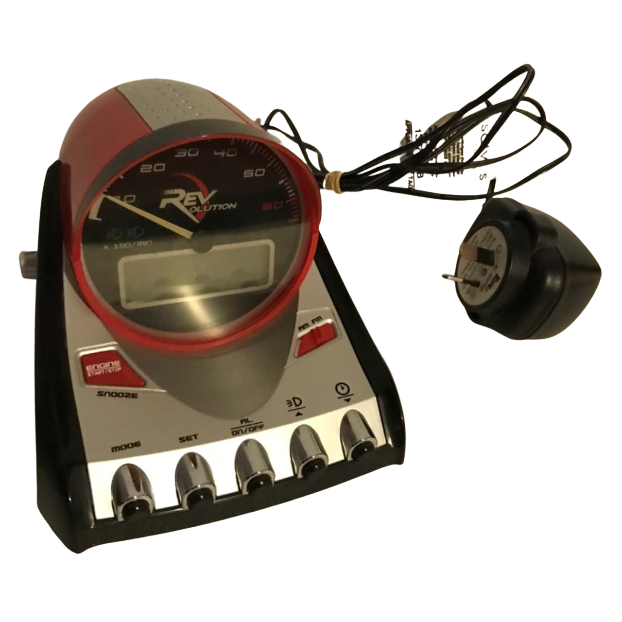 Revolution Dashboard Clock Radio with Revving Alarm Red Electrically