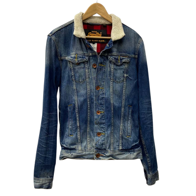 Vintage Superdry Copper Black Denim - Mens Denim Jacket (100% Cotton) - Size S - Blue 