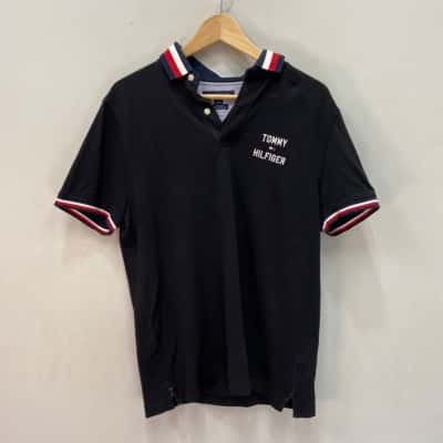 Tommy Hilfiger Mens Polo Shirt Black  / Red / White 