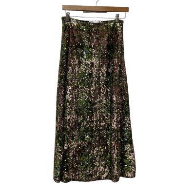 Zara Womens  Size 12 / M Sequins Maxi Skirt Gold / Green 