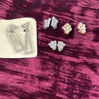 Vintage Clip On Earrings featuring Diamentes x 4 pairs 