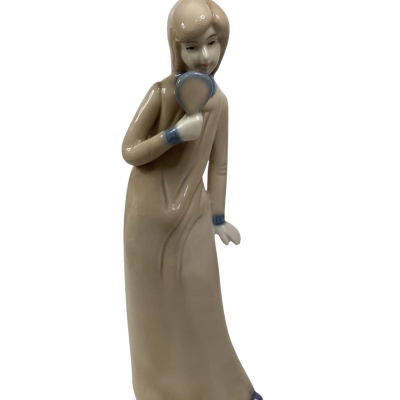 Vintage Pomander Porcelain Figurine Holding A Mirror