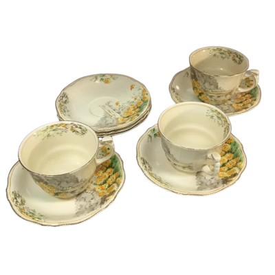 Vintage Royal Winton Yellow Morn England Cups and Saucers as pictured