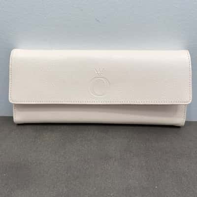 Pandora Leather Jewelry Roll Travel Organizer Fold Storage Case Eggshell White