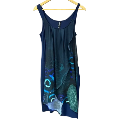 Desigual Womens Size 42 Navy Blue Pattern Dress 