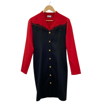 Clique Womens  Size 8 Long Sleeve Dress Red / Black  Lace Trim