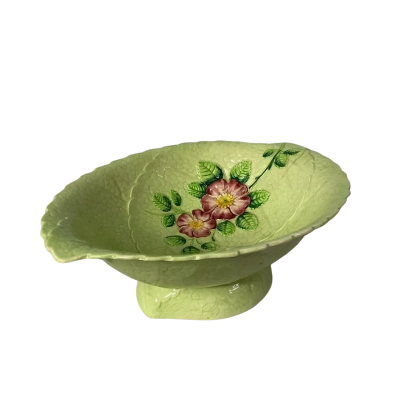 Vintage Carlton Ware Green / Floral Pattern Leaf Shaped Footed Fruit Bowl