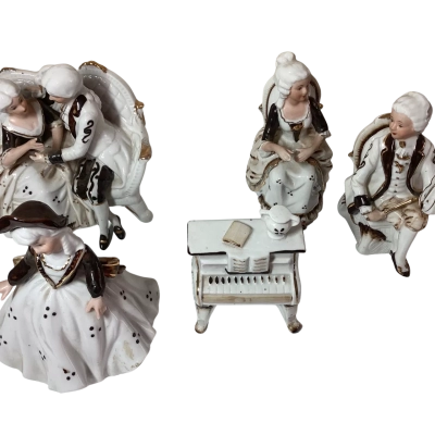 Vintage Porcelain Musical Courting Figurines Set - 5 Pieces