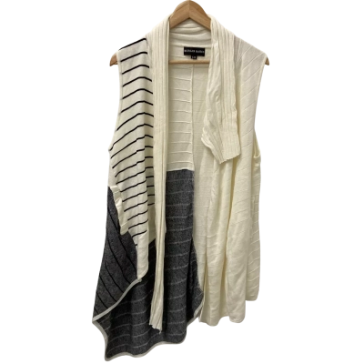  Morgan Marks Womens  Size S-M Longline Sleeveless Cardigan Black  / Cream 