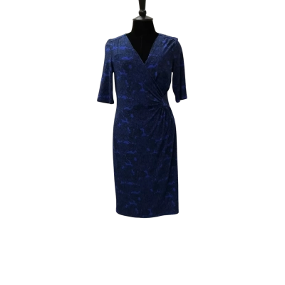 Diana Ferrari Women's Size S Long Sleeve Dress Black / Blue / Pattern 