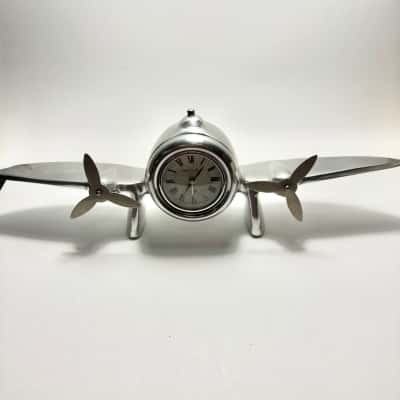 Vtg. Brillibrum Airplane Table Clock with a silver finish - untested