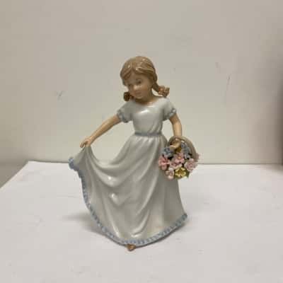 ADORA Fine Porcelain by Cosmos Girl With Basket Of Flowers Figurine.