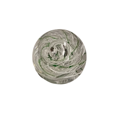 Vintage Langham Glass England Green & White Swirl Art Glass Paperweight